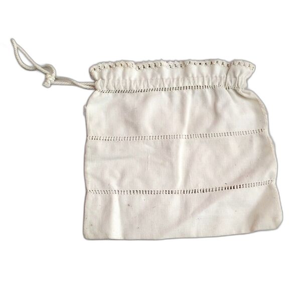 20s 30s Vintage Linen Drawstring Bag 8x8, Openwork & Crochet Edge - Picture 2 of 4